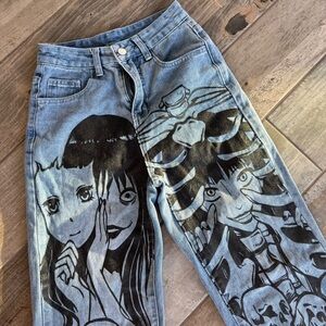 ROMWE Anime painted distressed jeans size 2